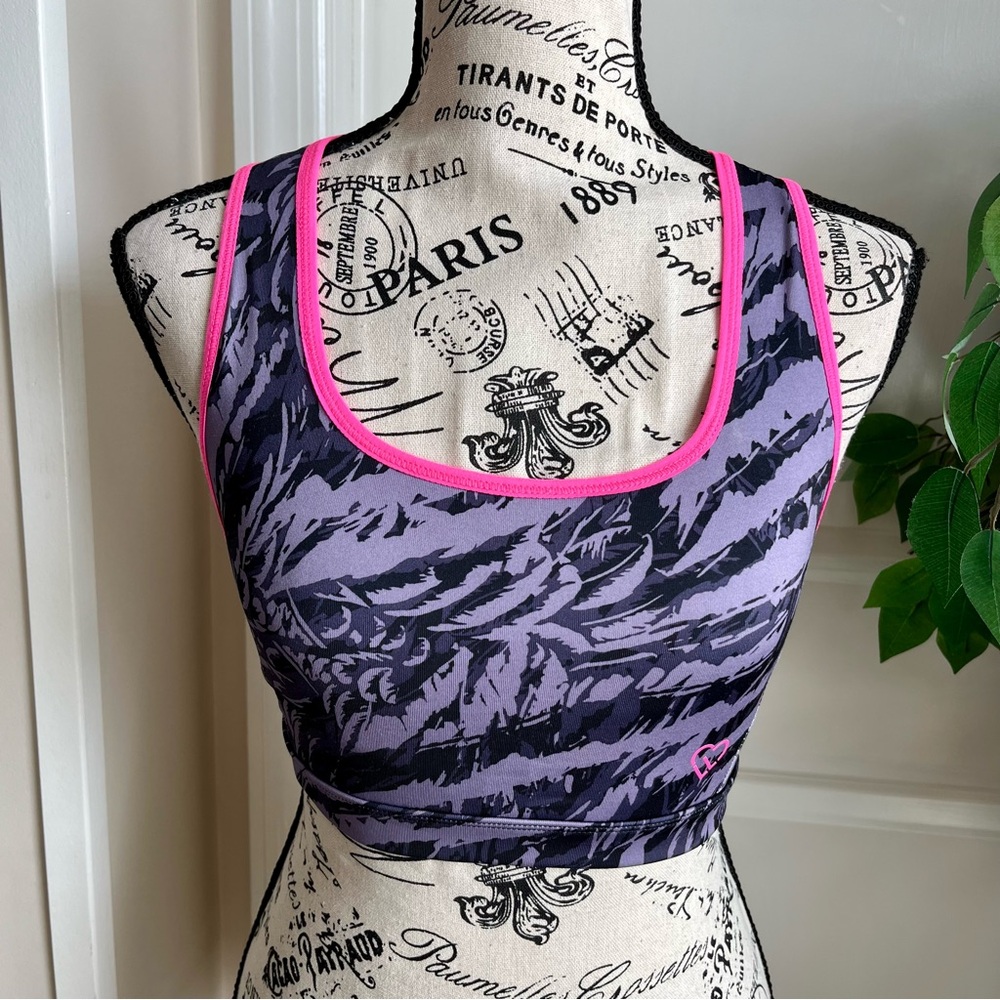 Live Love Dream Mesh Cut Out Back Sports Bra Gray Pink Sz S